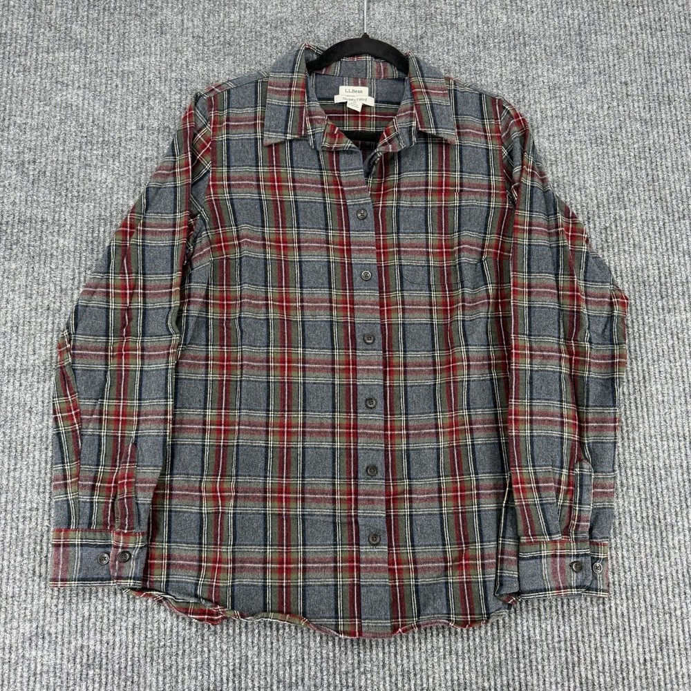 L.L.Bean neutral plaid flannel shirt cotton‎ coastal fisherman medium